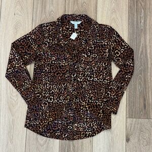 Nine West Animal Print Button Down Blouse